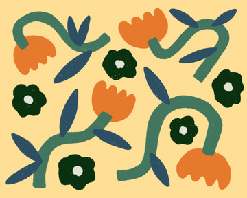 Digital art of flower and leaf shapes by Emily Clark.