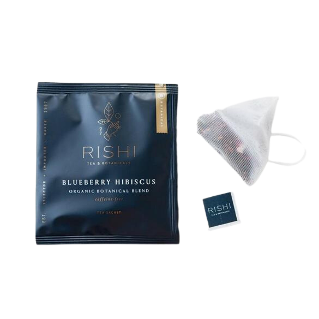 Blueberry Hibiscus tea bag and package.