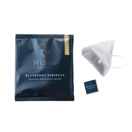 Blueberry Hibiscus tea bag and package.