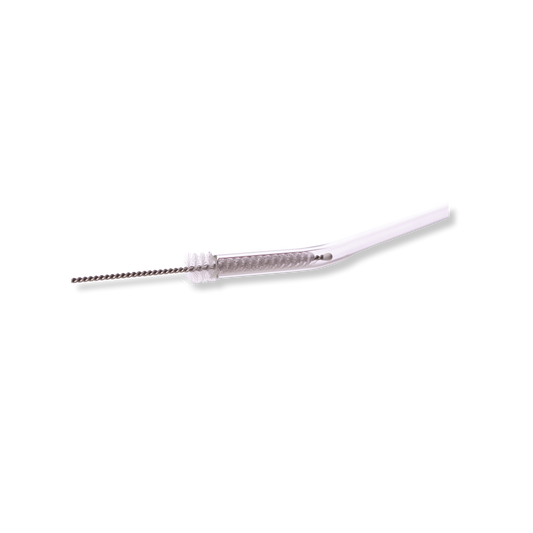 Cleaning brush in a clear reusable straw.