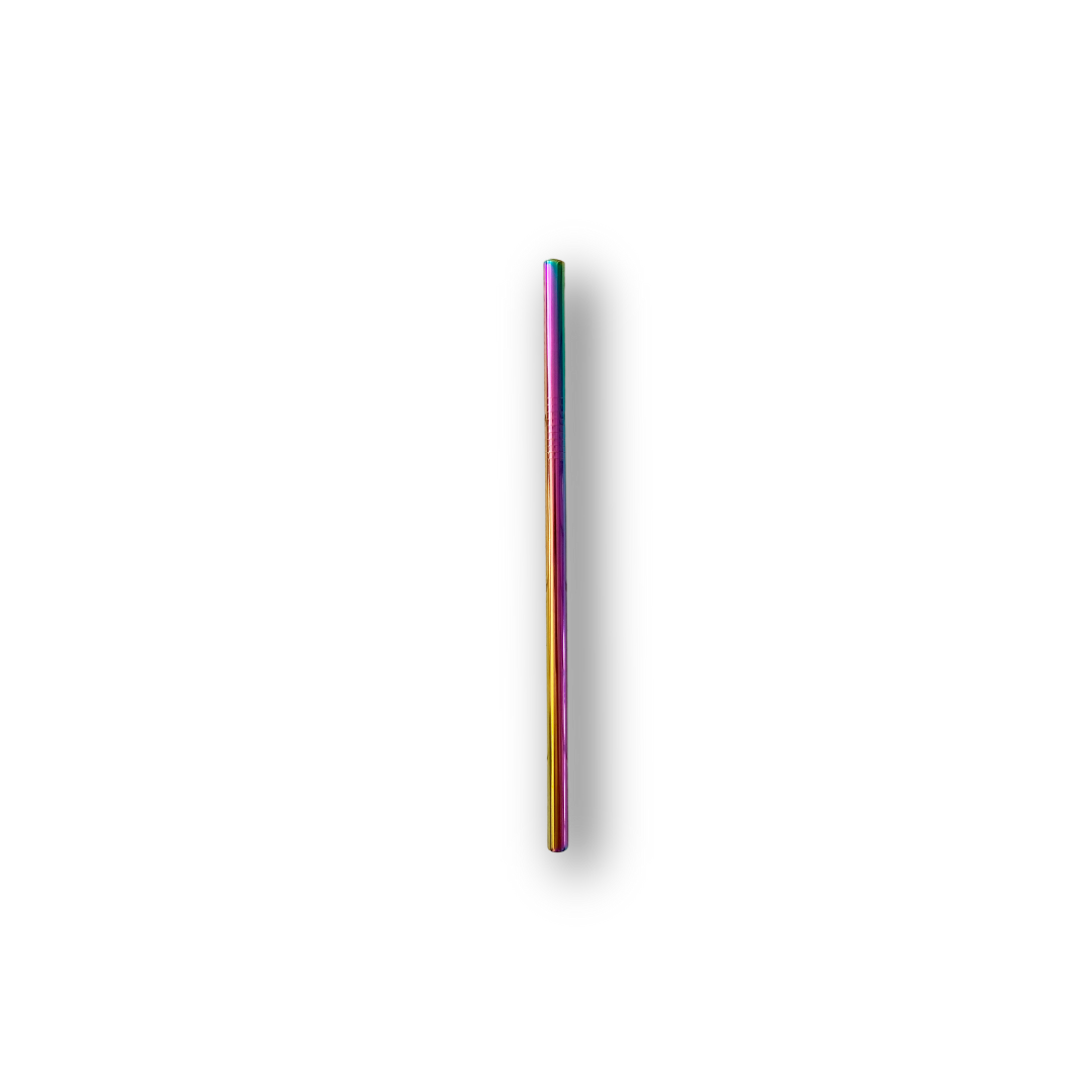 Rainbow colour reusable stainless steel straw.