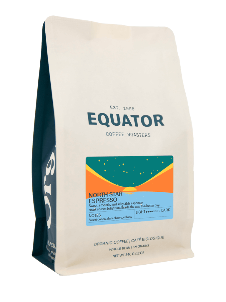 340g or 12oz bag of North Star Espresso organic, fair trade coffee beans.