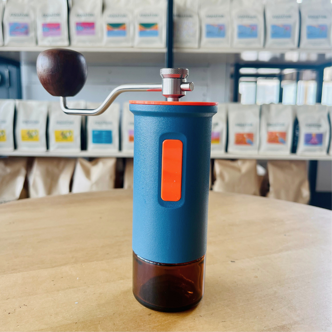 Blue Maiwen manual coffee grinder.