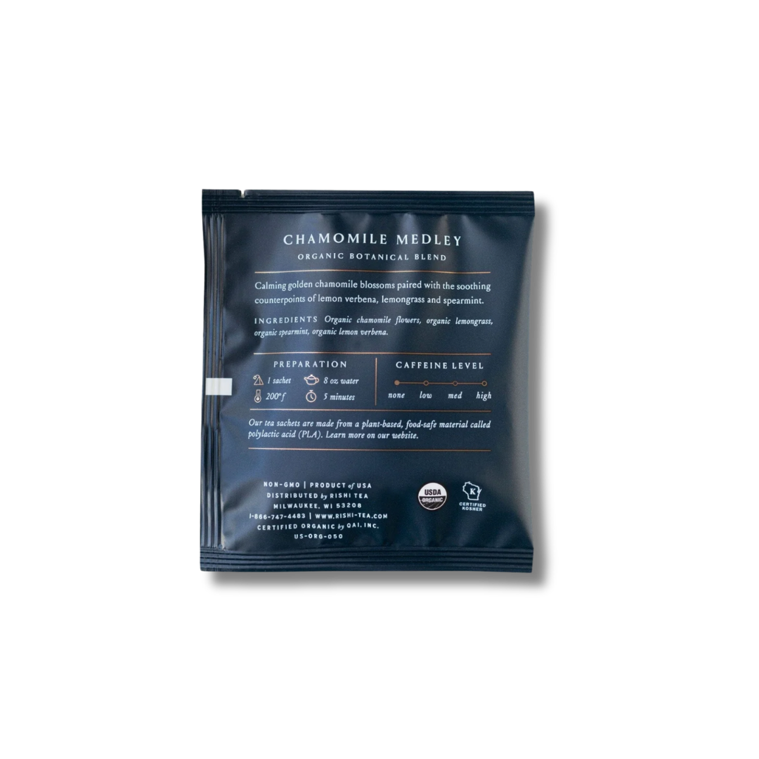 Back of Chamomile Medley organic botanical blend tea