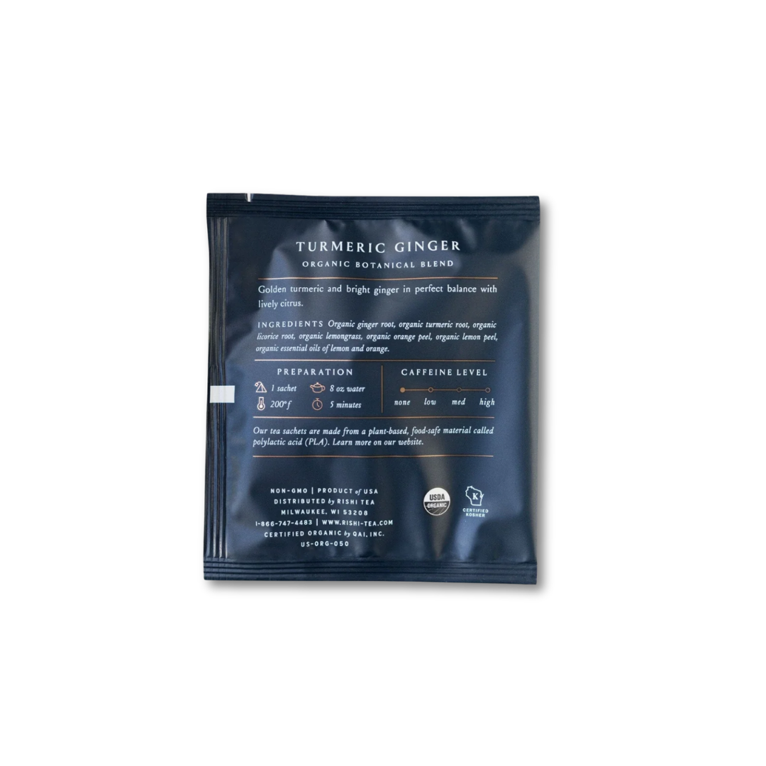 Back of Turmeric Ginger tea package