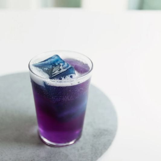 Glass of butterfly pea flower tea