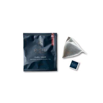 Rishi Earl Grey tea package and tea bag