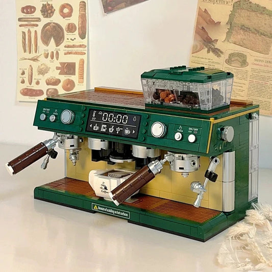 Building block kit that looks like an espresso machine.