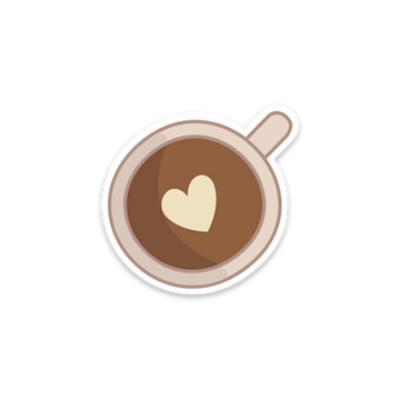 Sticker of a coffee mug with a latte heart.