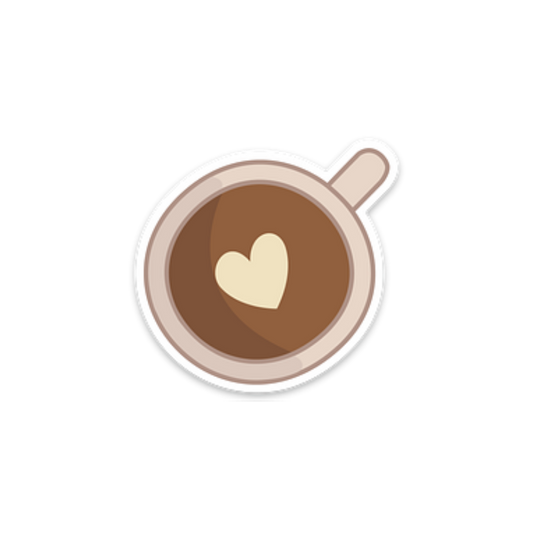 Sticker of a coffee mug with a latte heart.