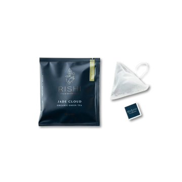Rishi Jade Cloud tea package and triangle tea bag