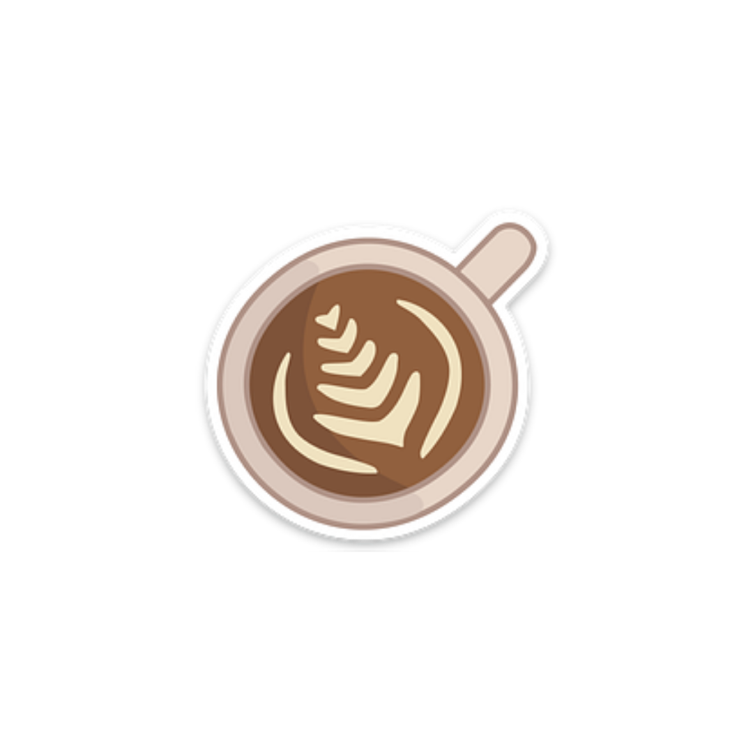 Sticker of a mug with latte art.