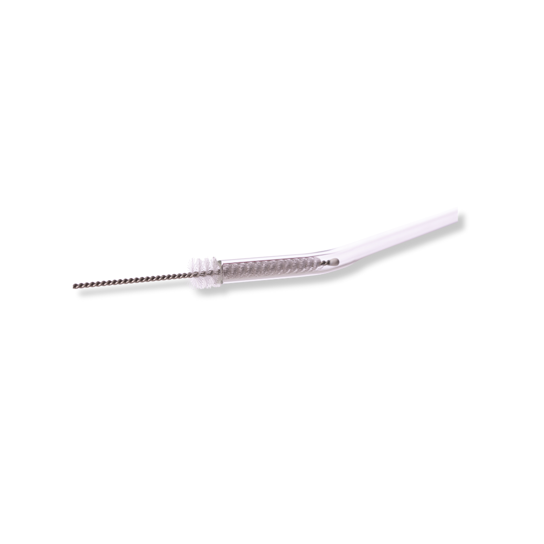 Cleaning brush in a clear reusable straw.