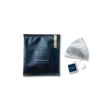 Rishi Tea Peppermint tea package and tea bag