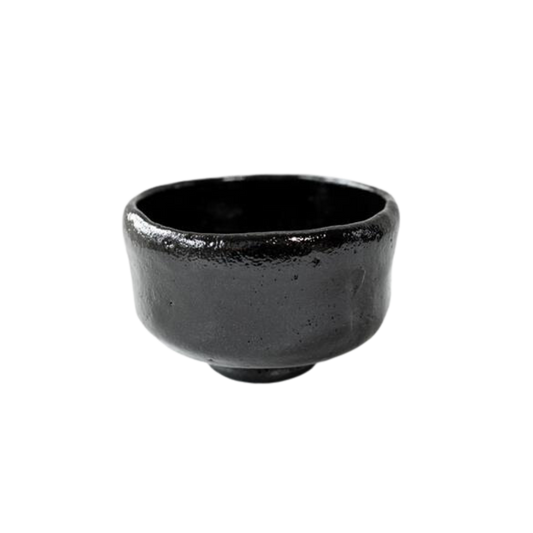 Black Kuro Raku matcha bowl that was made in Japan.