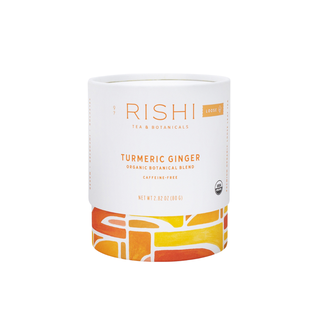 Rishi Turmeric Ginger loose leaf tea in a 70g tube