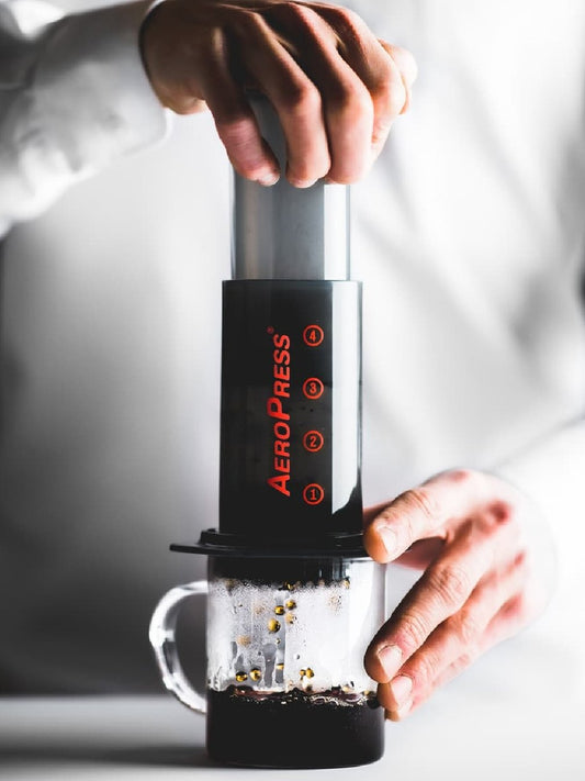 Aeropress Brewer in use.