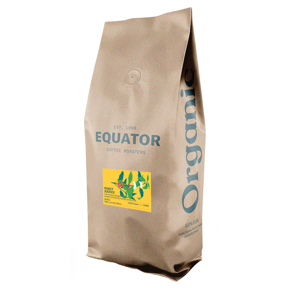 2.27kg bag of Equator Coffee Roaster's Sweet Justice coffee beans.