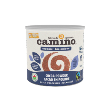 Camino fair trade, organic Dutch-processed cocoa powder in a tin.