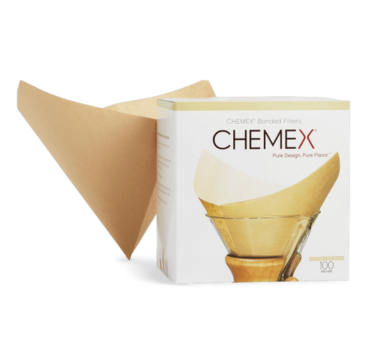 Box of 100 natural Chemex filters, and a filter to show what it looks like.