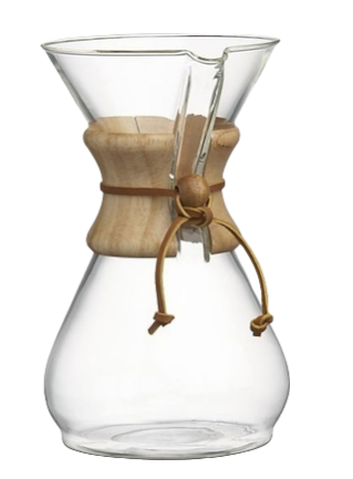 Chemex 6 cup glass pour over coffee maker.