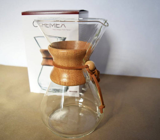 Chemex 8 cup pour over coffee maker with the retail box.