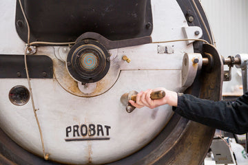 Front view of the Probat roaster used by Equator Coffee Roasters.