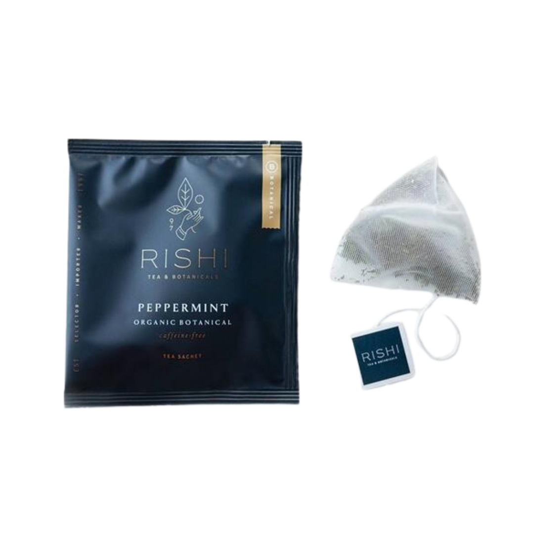 Rishi peppermint tea bag and package