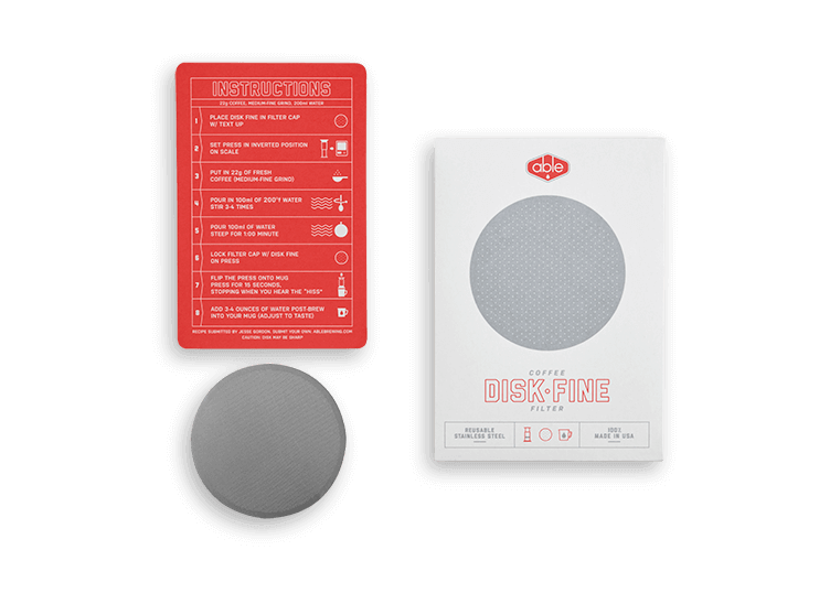 Showing the back and front of the packaging of the stainless steel filter for the Aeropress