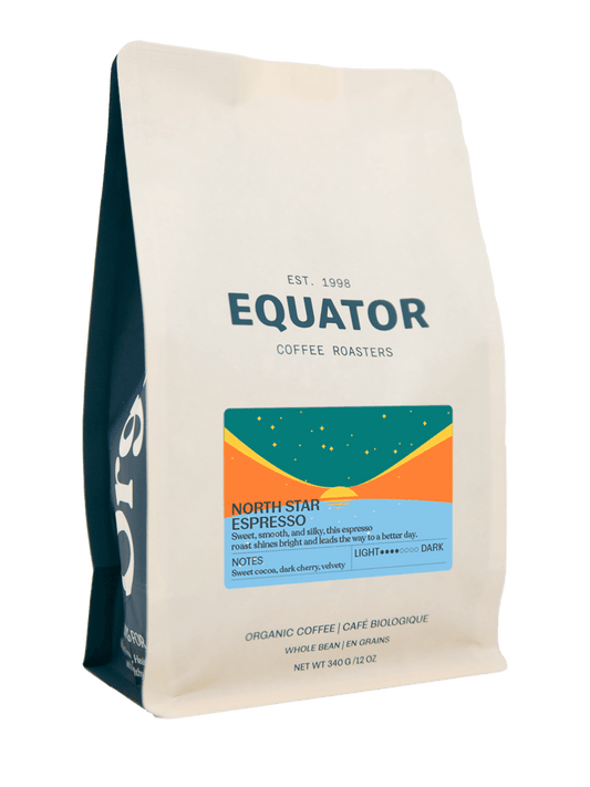 340g or 12oz bag of North Star Espresso organic, fair trade coffee beans.
