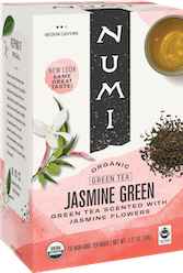 Numi Organic Jasmine Green tea in a box.