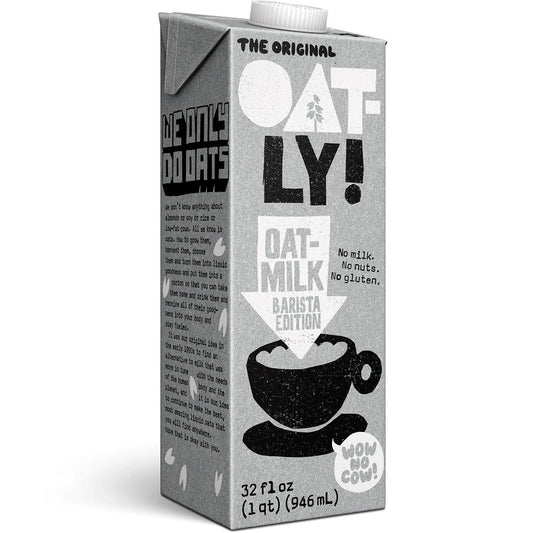 Oatly Oat Milk Barista Edition  in a 946ml or 32oz container.