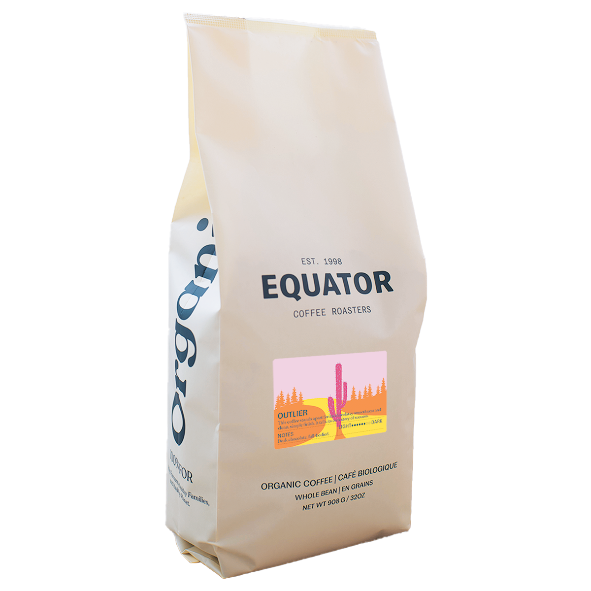908g or 2lb bag of Outlier dark roasted coffee beans.
