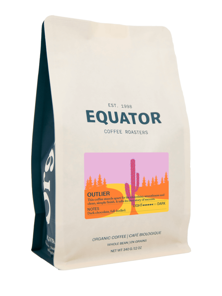 A 340g or 12oz bag of Outlier organic, fair trade coffee beans.