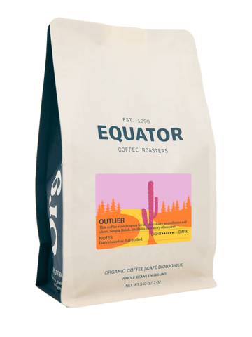 A 340g or 12oz bag of Outlier organic, fair trade coffee beans.