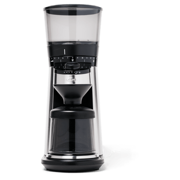 Oxo Conical Burr Grinder with Integrated scale front view.